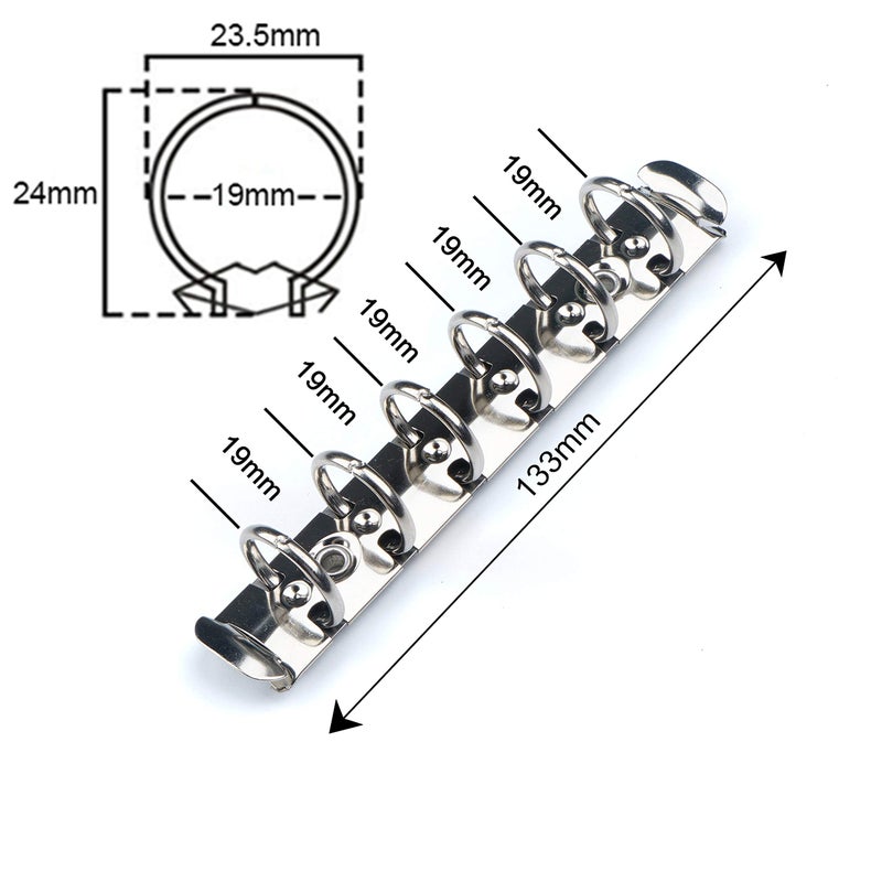 Moterm 2 Pieces 6-Hole Ring Binder Mechanisms Replacement Kit for Binder Planners (A7 Size, Silver Color, 19mm) - Image 2